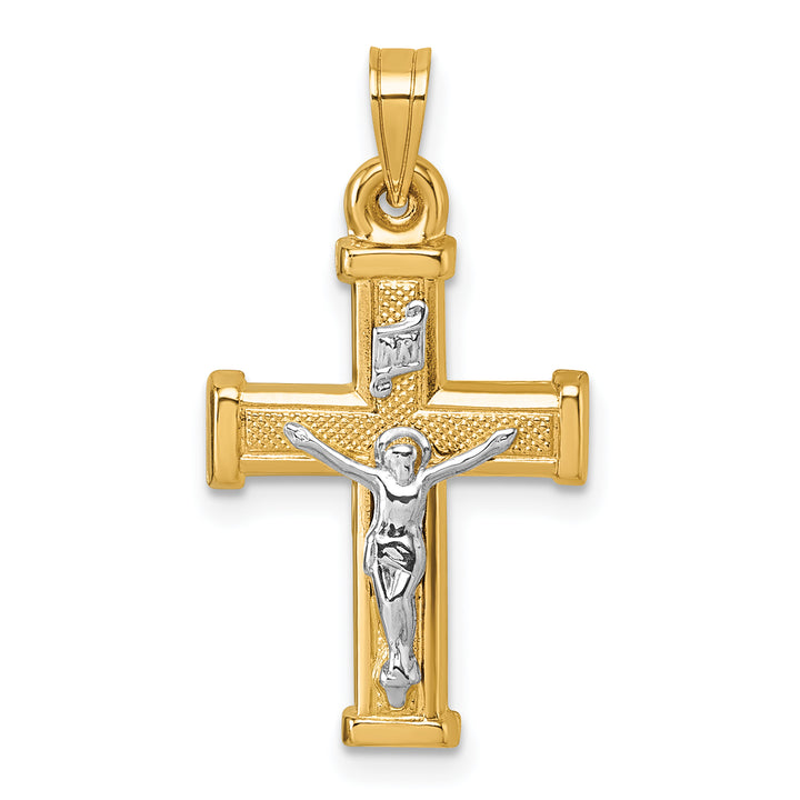 14k w/ White Rhodium Polished INRI Crucifix Cross Pendant