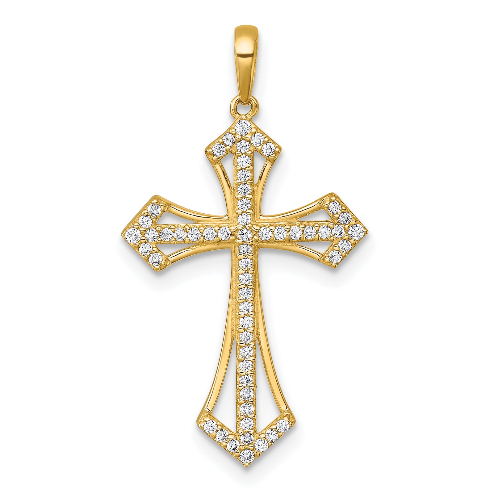 14k Polished Fancy CZ Cross Pendant