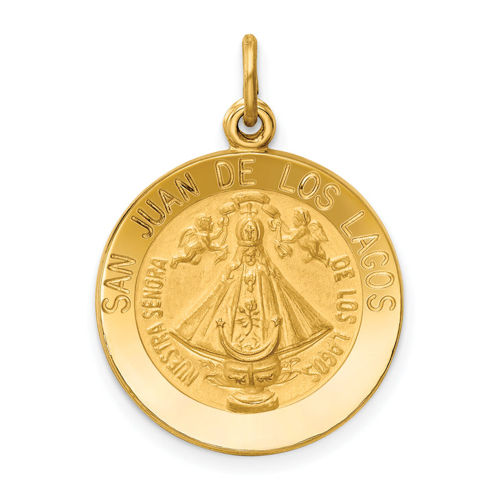 14k Polished and Satin Solid San Juan De Los Lagos Medal Round Pendant