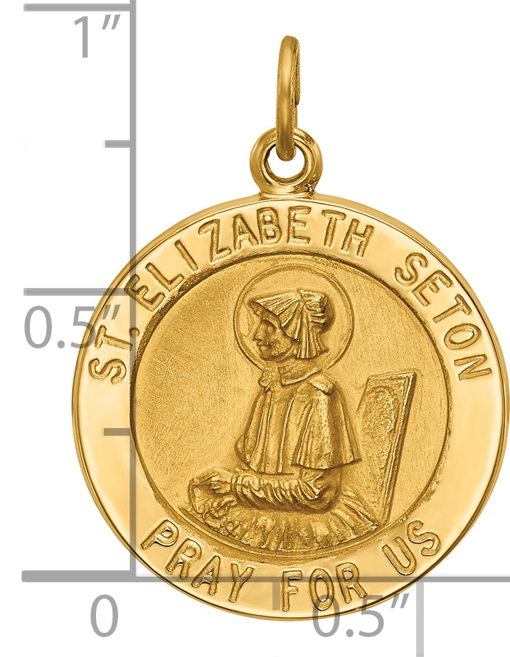 14k Polished and Satin Solid Saint Elizabeth Seton Medal Round Pendant
