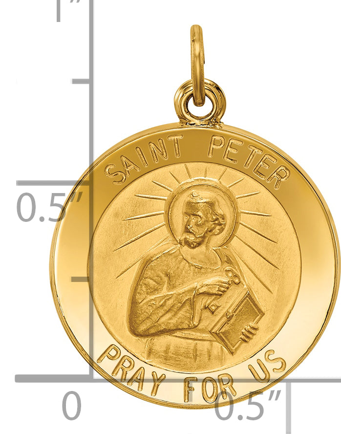 14k Polished and Satin Solid Saint Peter Medal Round Pendant