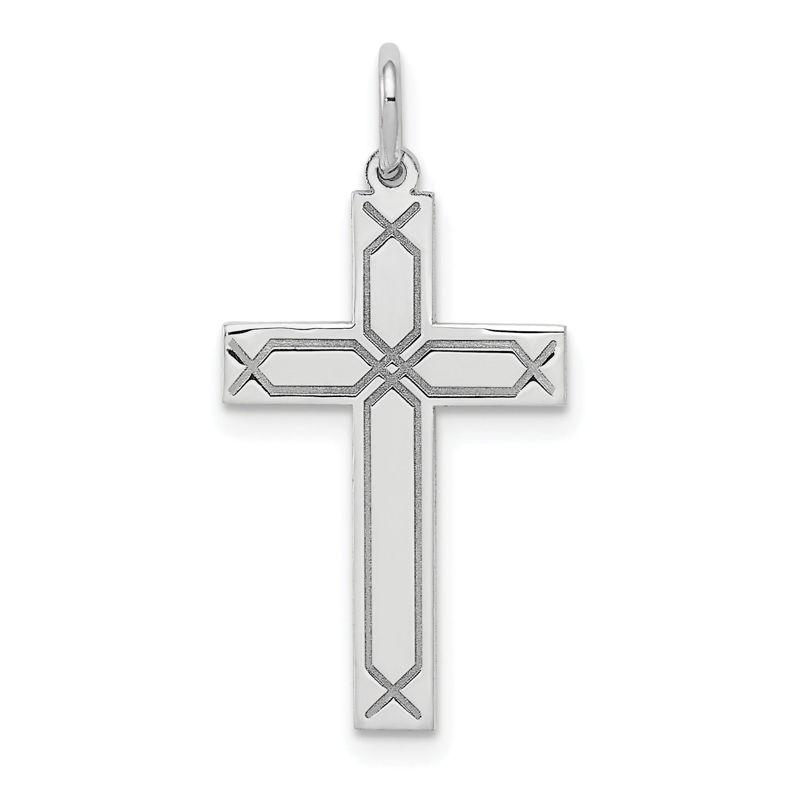 14K White Gold Laser Designed Cross Charm