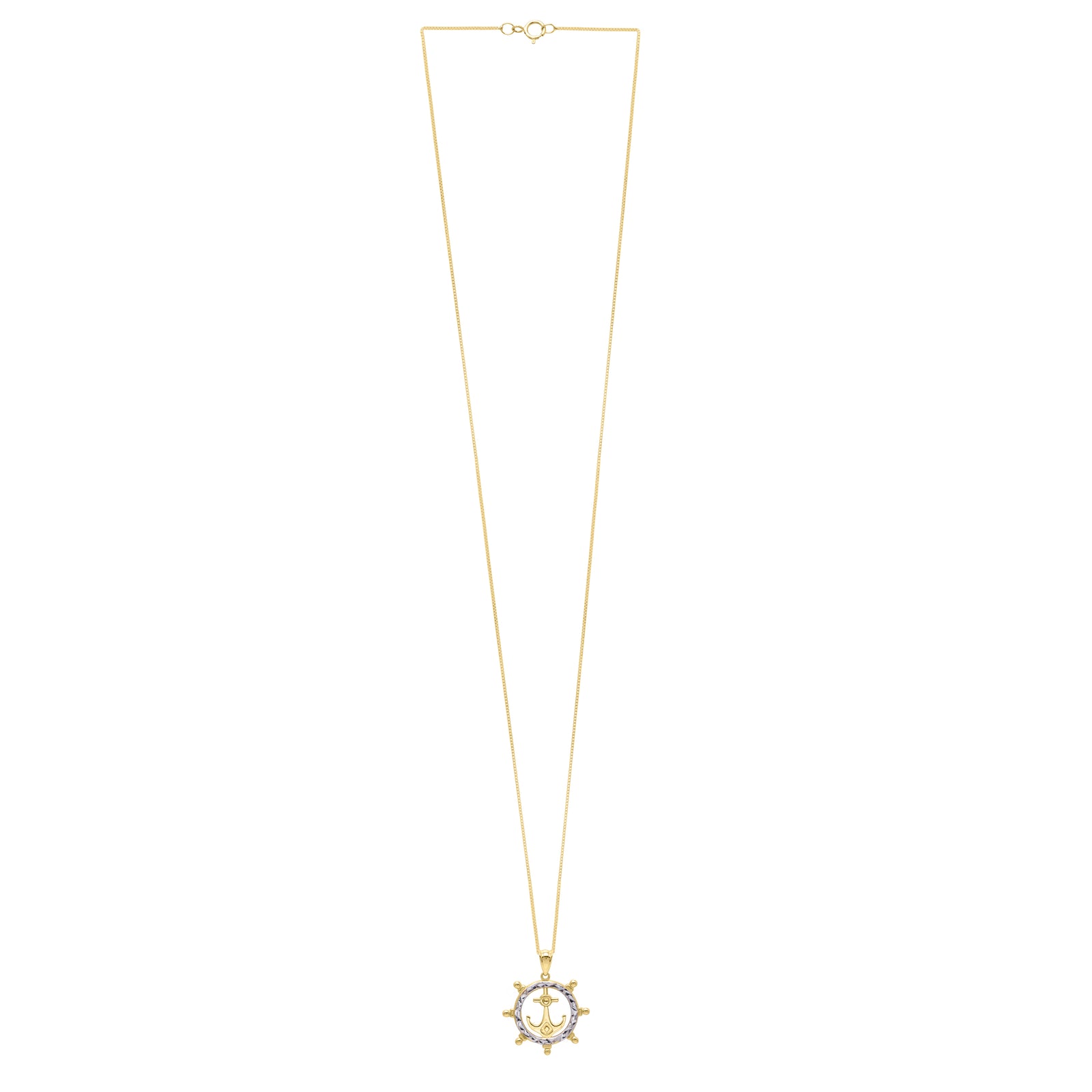 10K Ships Wheel Anchor Necklace